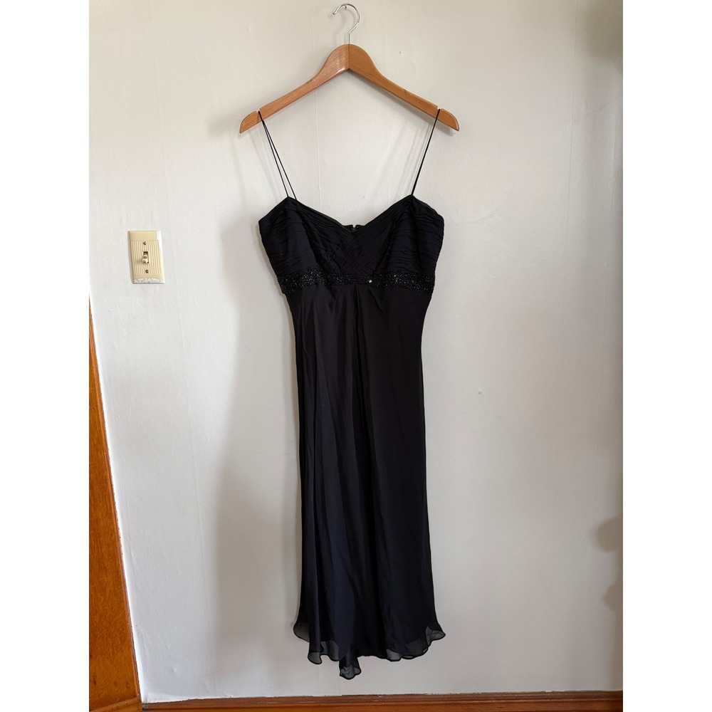 Silk Black Beaded Empire Waist Pleated Bodice slip long Dress, Whimsigoth Y2K